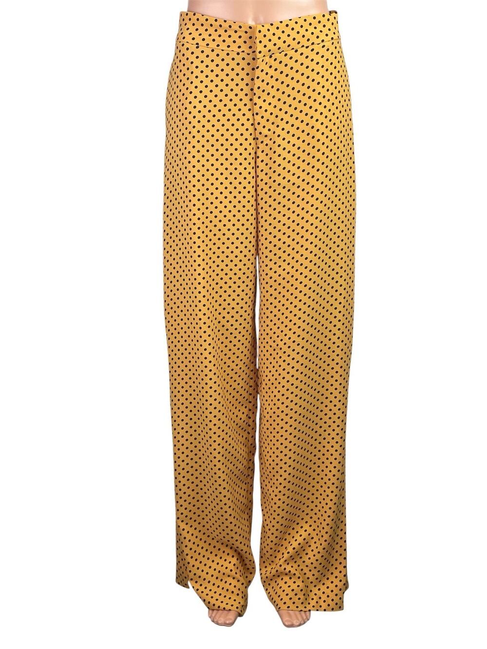 Zara TRF Womens Yellow Polka Dots High Waisted Wide Leg Trousers Dress Pants S